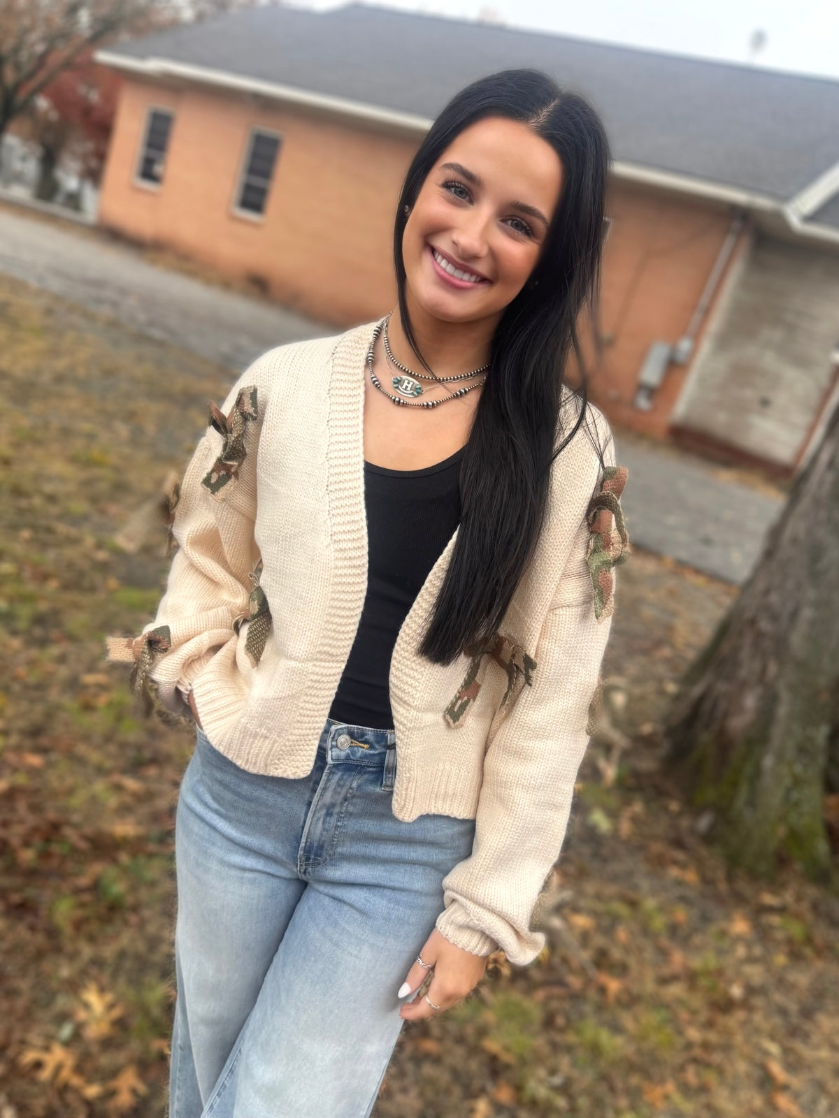 Cutesy Camo Cardigan- Tan