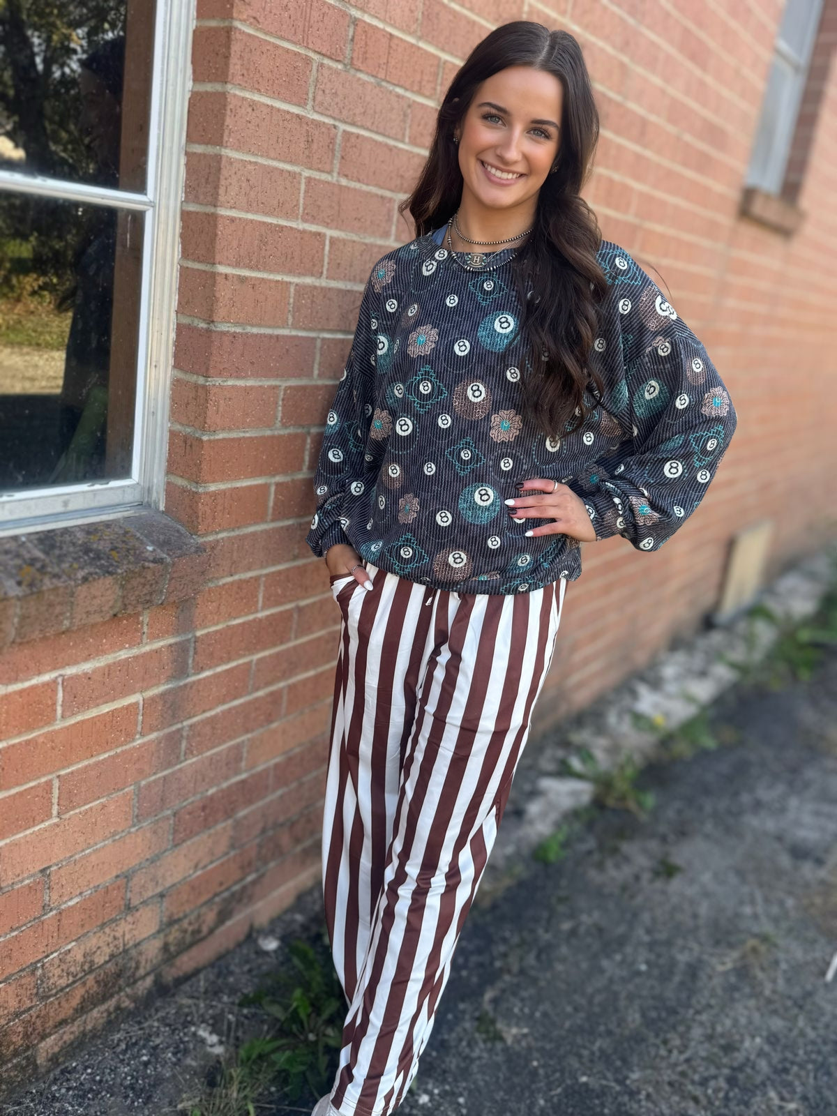 Pinstripe Perfection Pants- Brown