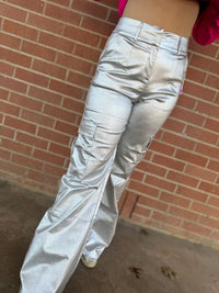 The Sydney Metallic Cargo Pants-Silver