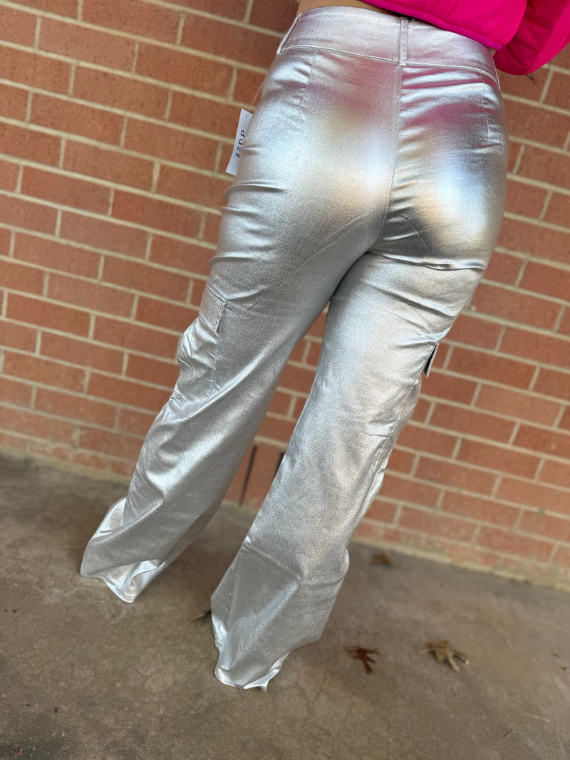 The Sydney Metallic Cargo Pants-Silver