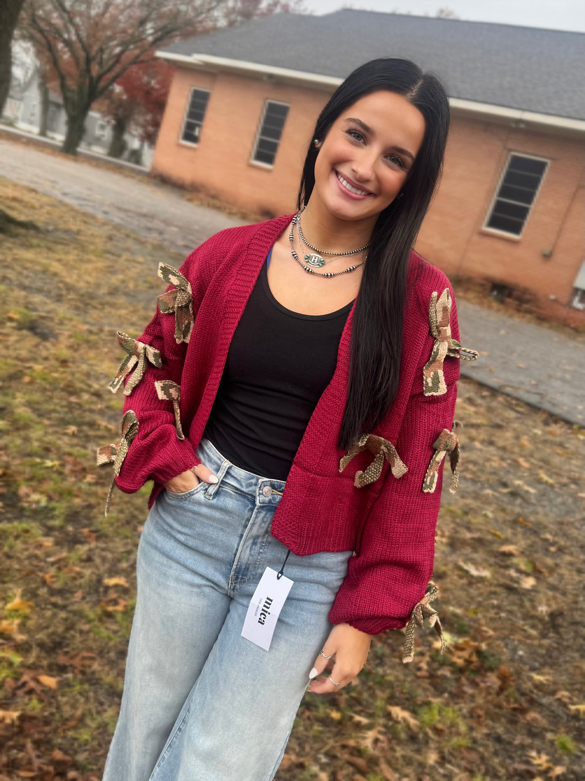 Cutesy Camo Cardigan- Red