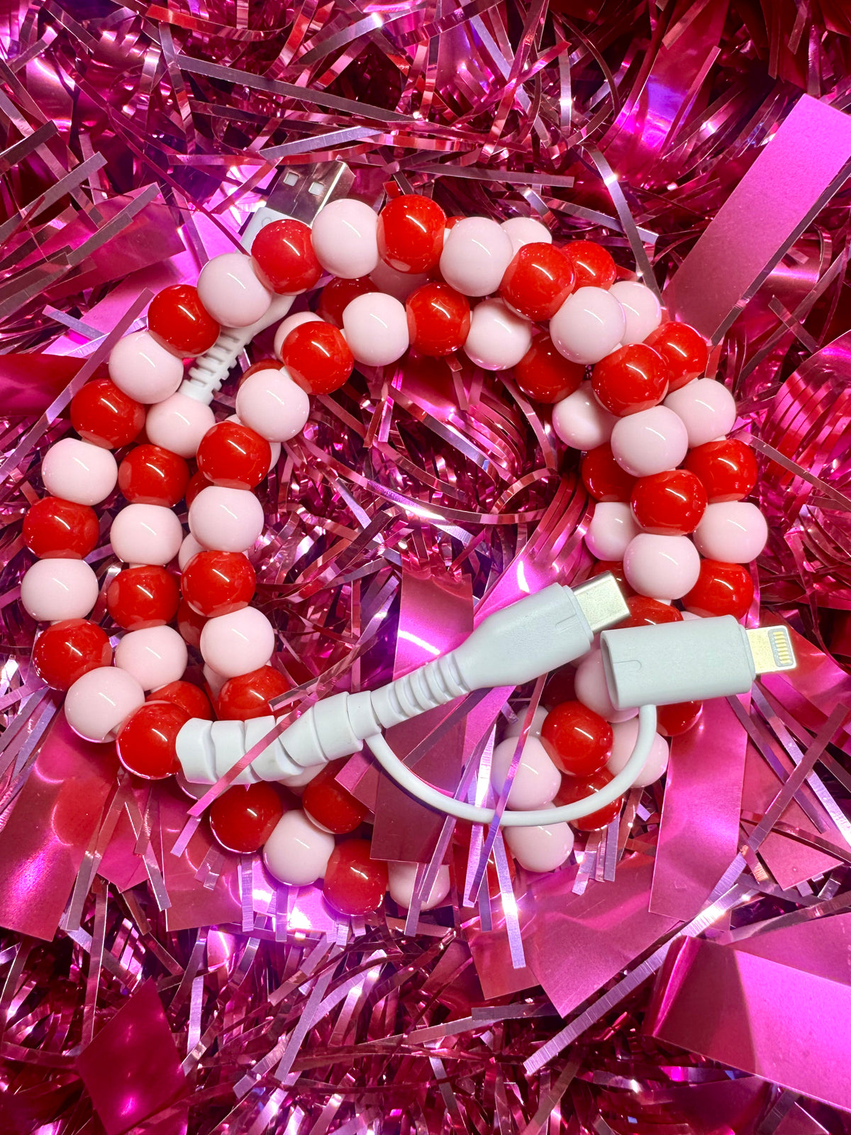 Red and Pink Adaptable Beaded Charger