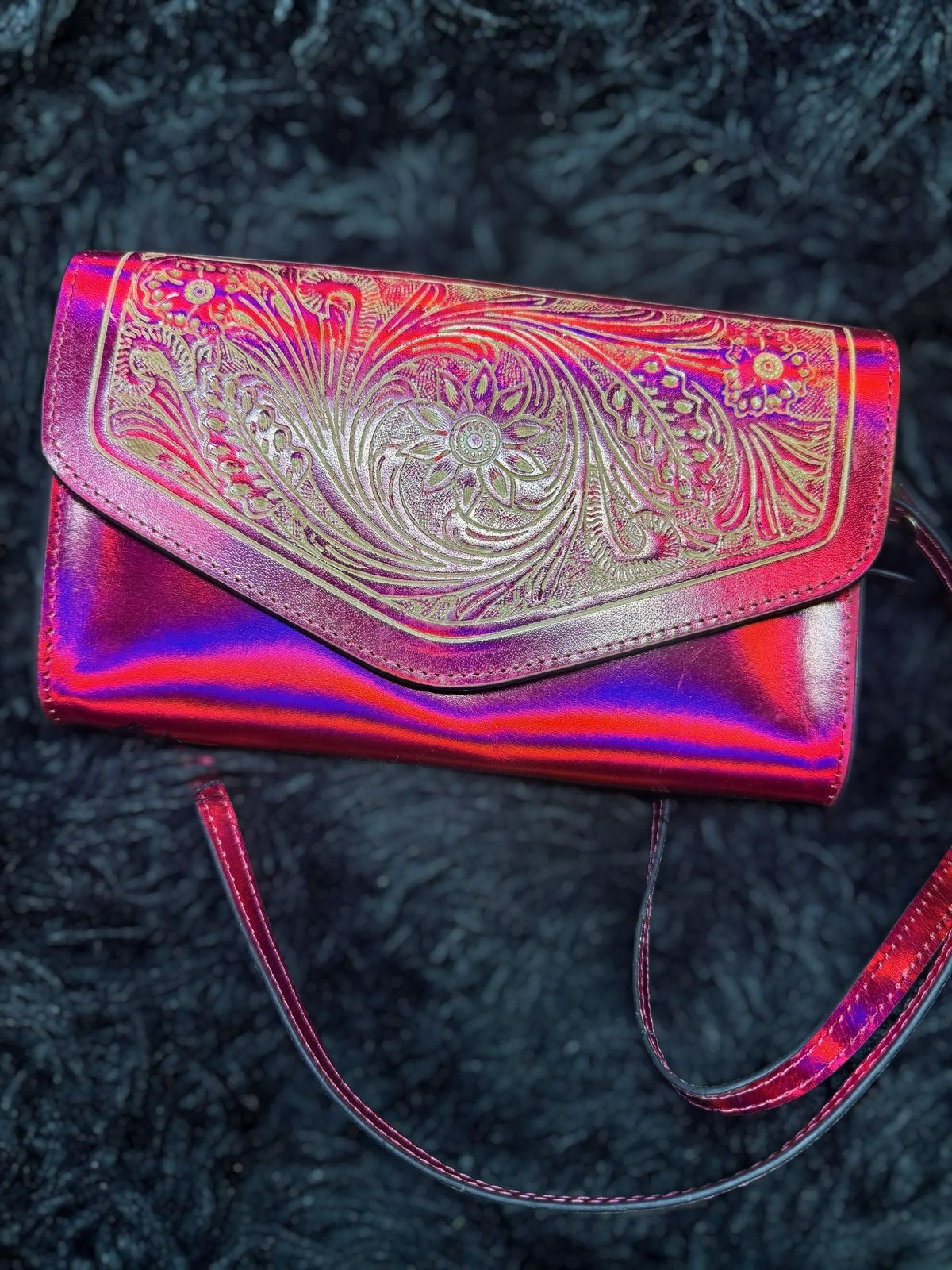 Metallic Punch Crossbody Clutch